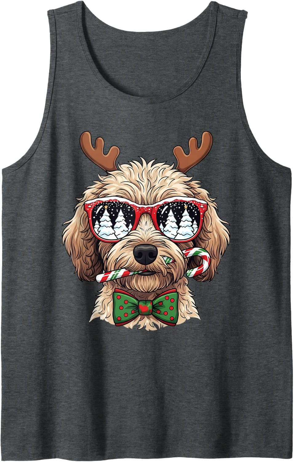 Goldendoodle Christmas Reindeer Holiday Dog Lover Xmas Sleeveless Tank Top - Dark Heather Grey