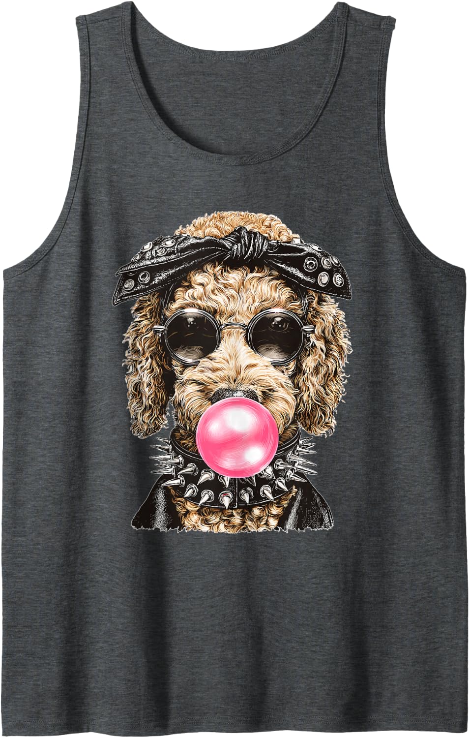 Goldendoodle with Sunglasses Punk Animal Bubblegum Gothic Sleeveless Tank Top - Dark Heather Grey