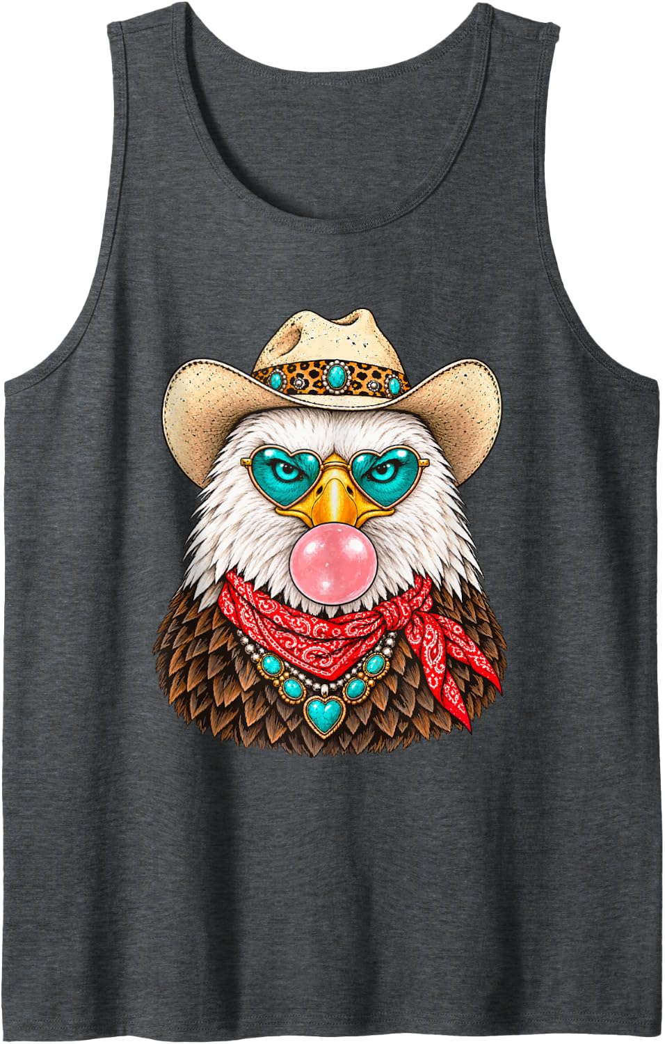 Glam Bald Eagle with Cowboy Hat and Bubblegum Western Animal Sleeveless Tank Top - Dark Heather Grey