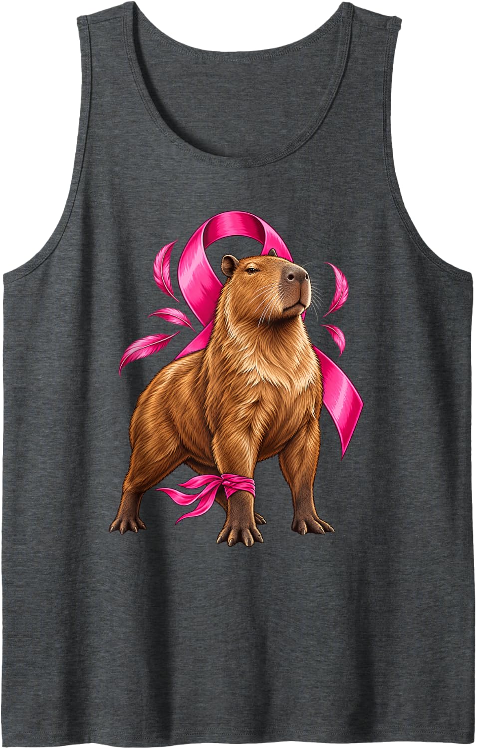Capybara Breast Cancer Awareness Pink Ribbon Animal Support Sleeveless Tank Top - Dark Heather Grey