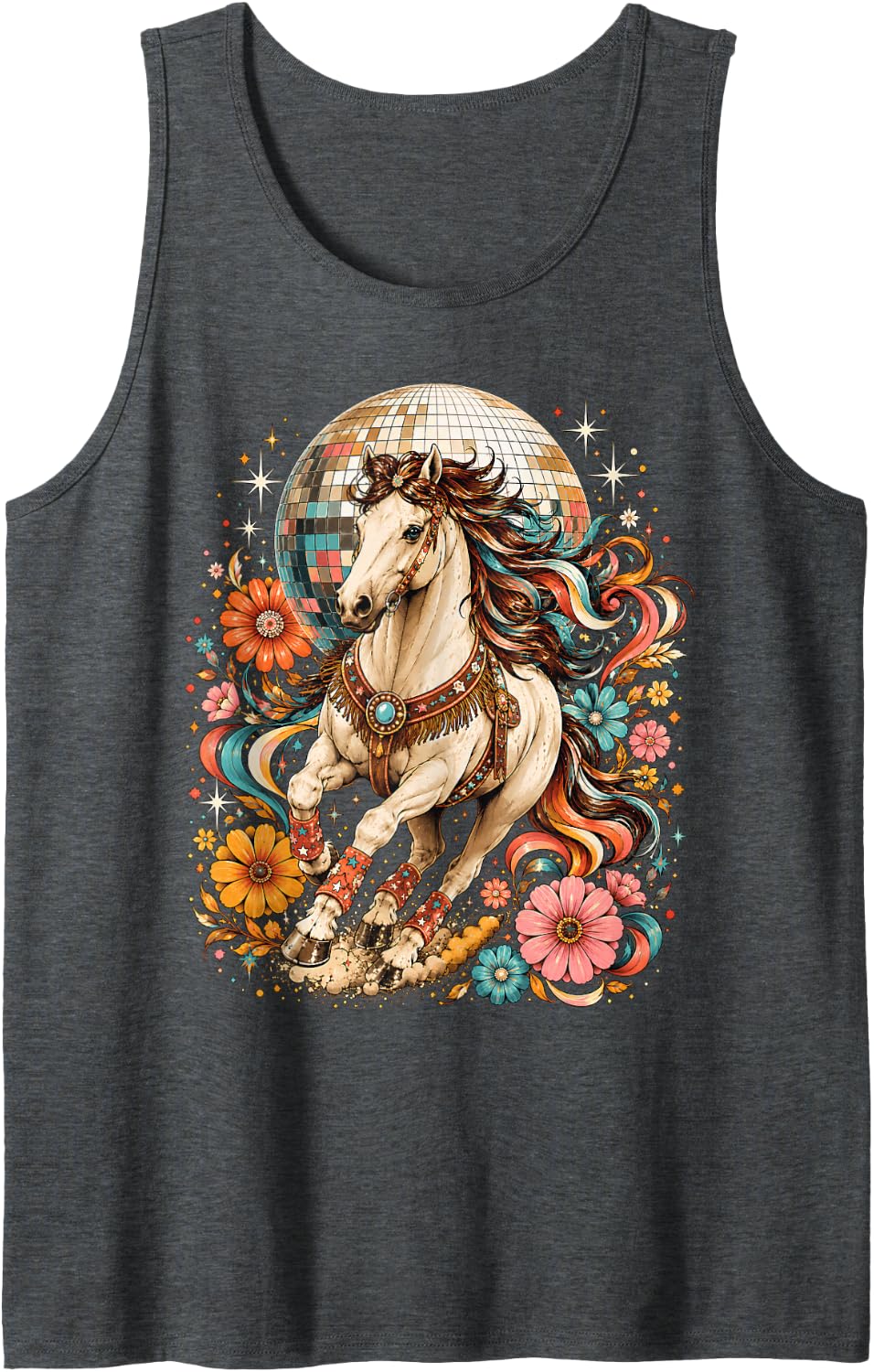 Disco Horse Retro Groovy Cowgirl Western Horse Lover Retro Tank Top - Dark Heather Grey