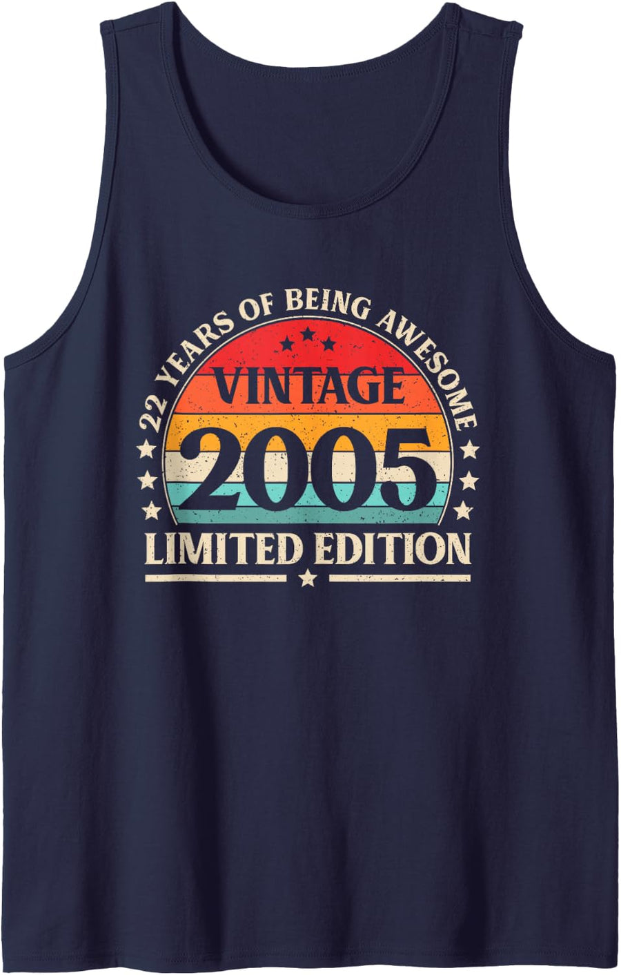Vintage 2005 22nd Birthday Men Women 22 Years Old Sleeveless Tank Top - Navy Blue