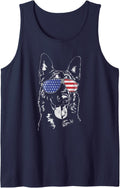 Funny Proud Belgian Malinois American Flag sunglasses dog Tank Top - Navy Blue