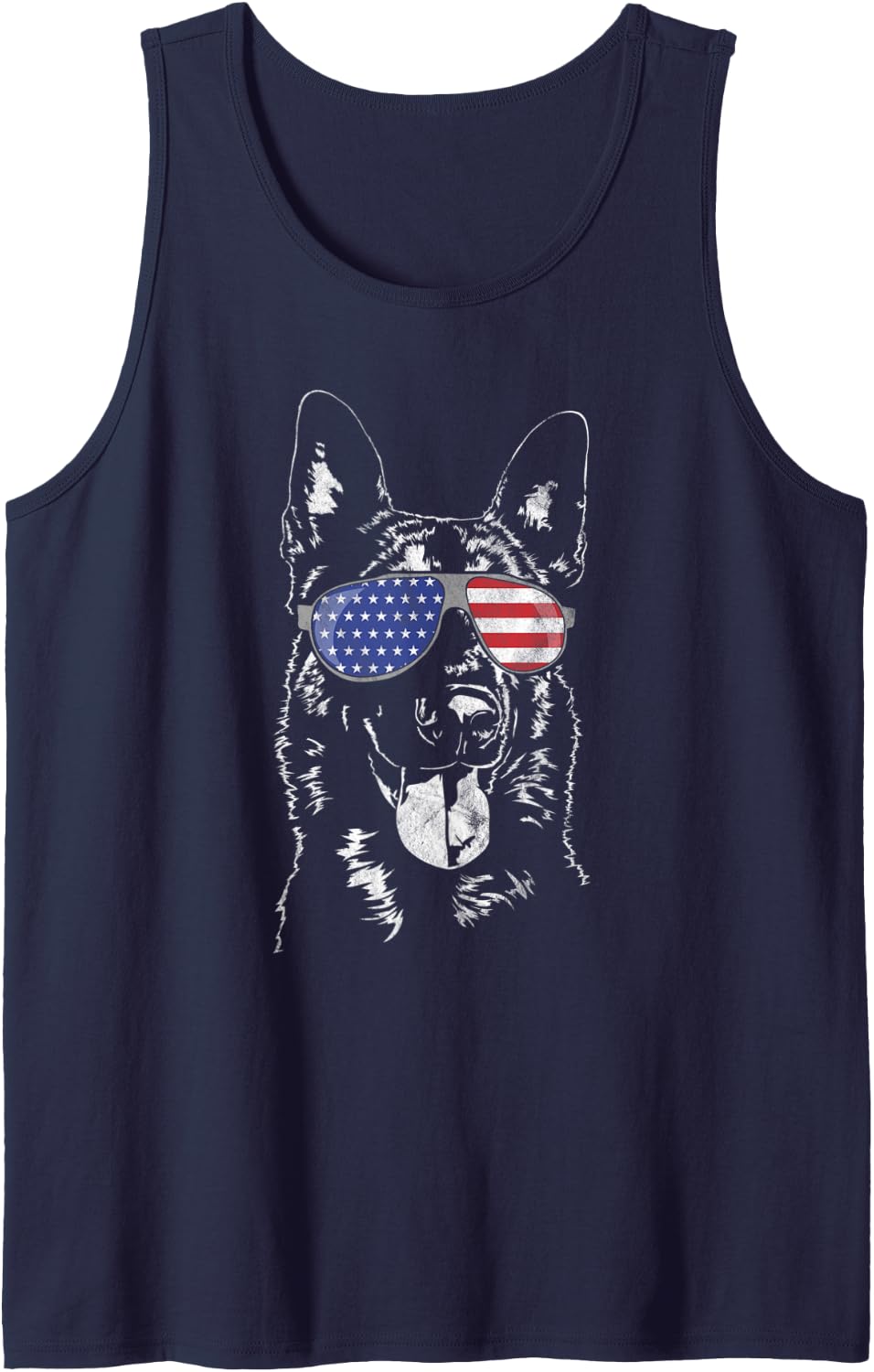 Funny Proud Belgian Malinois American Flag sunglasses dog Tank Top - Navy Blue