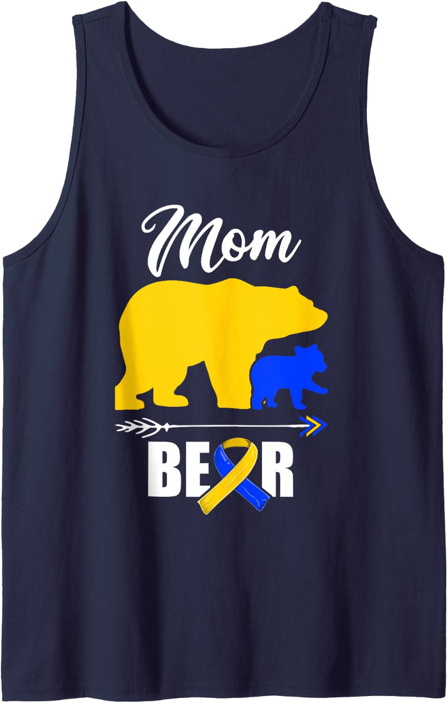 Down Syndrome Awareness Day Shirt, Mom Bear Trisomy 21 Mama Sleeveless Tank Top - Navy Blue
