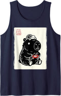 Cute Capybara Anime Gamer Turtle Funny Japanese Kawaii Sleeveless Tank Top - Navy Blue