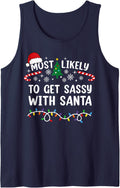 Most Likely to Get Sassy with Santa Matching Christmas Sleeveless Tank Top - Navy Blue