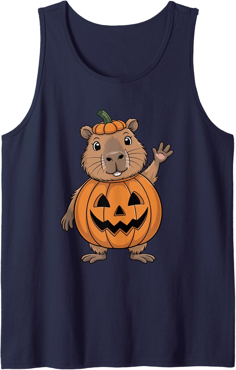 Spooky Capybara Ghost Surprise Halloween T-Shirt Sleeveless Tank Top - Navy Blue