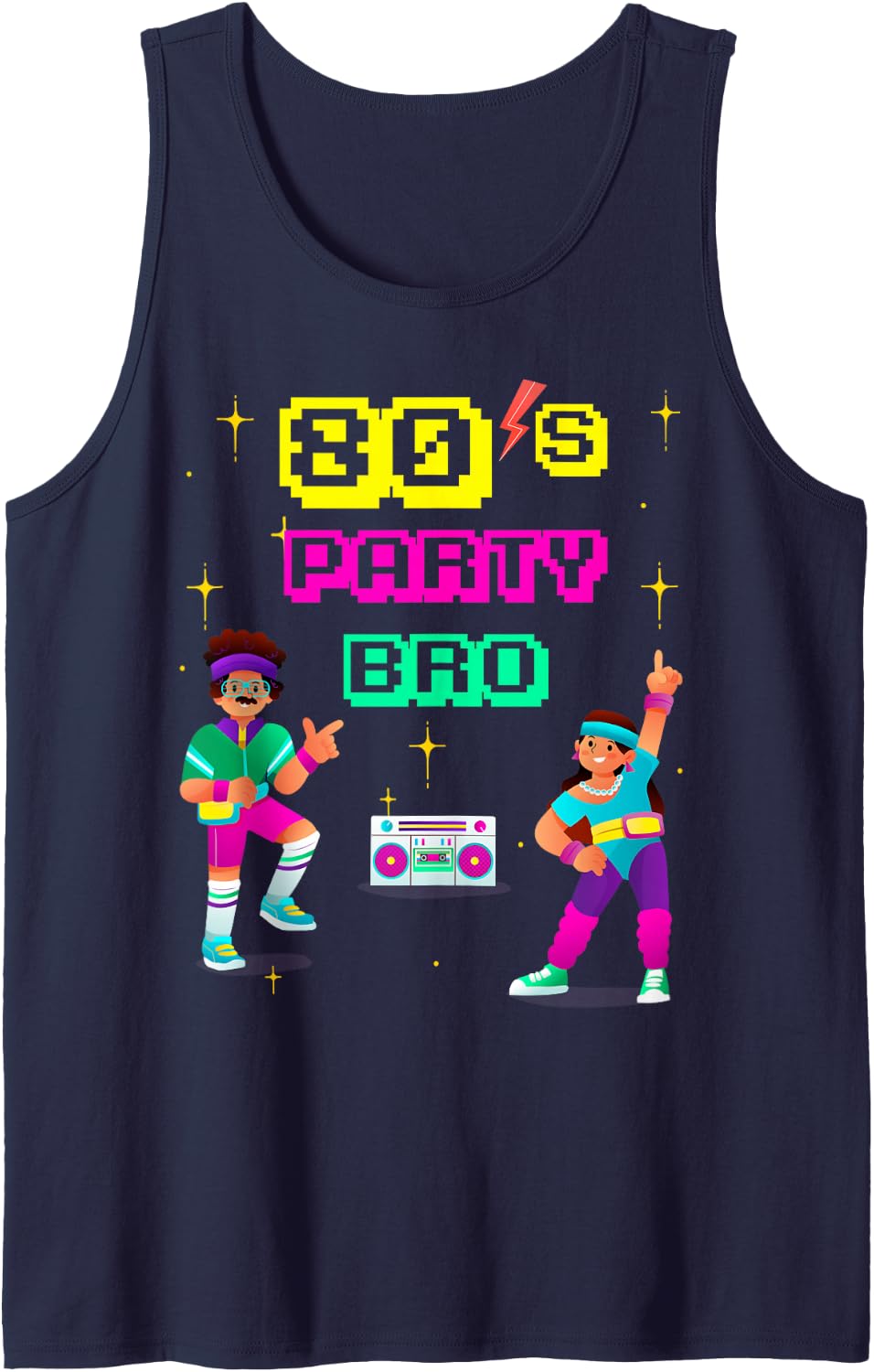 80s Party Bro - Retro Music Dance Gym Workout Costume Party Tank Top - Navy Blue
