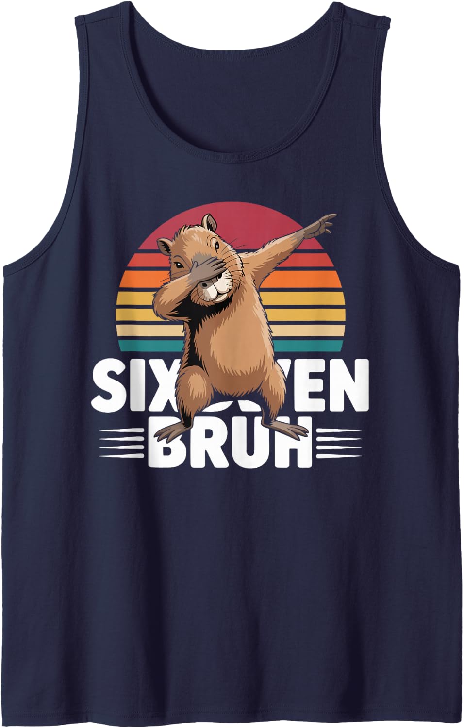67 Meme Capybara Funny Six Seven Bruh Humor for Kids Boys Sleeveless Tank Top - Navy Blue