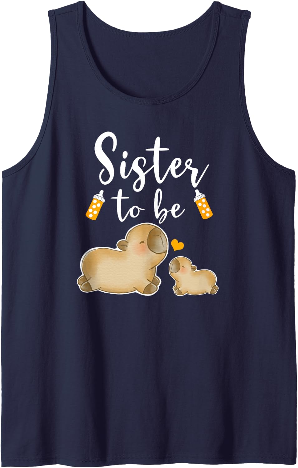 Sister to Be Capybara Baby Shower Cute Announcement Tank Top - Navy Blue