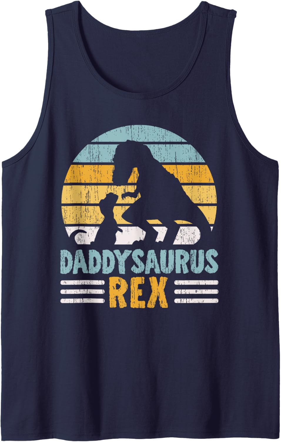 Daddysaurus Rex Fatherhood Best Dad Ever Fathers Day Dino Sleeveless Tank Top - Navy Blue
