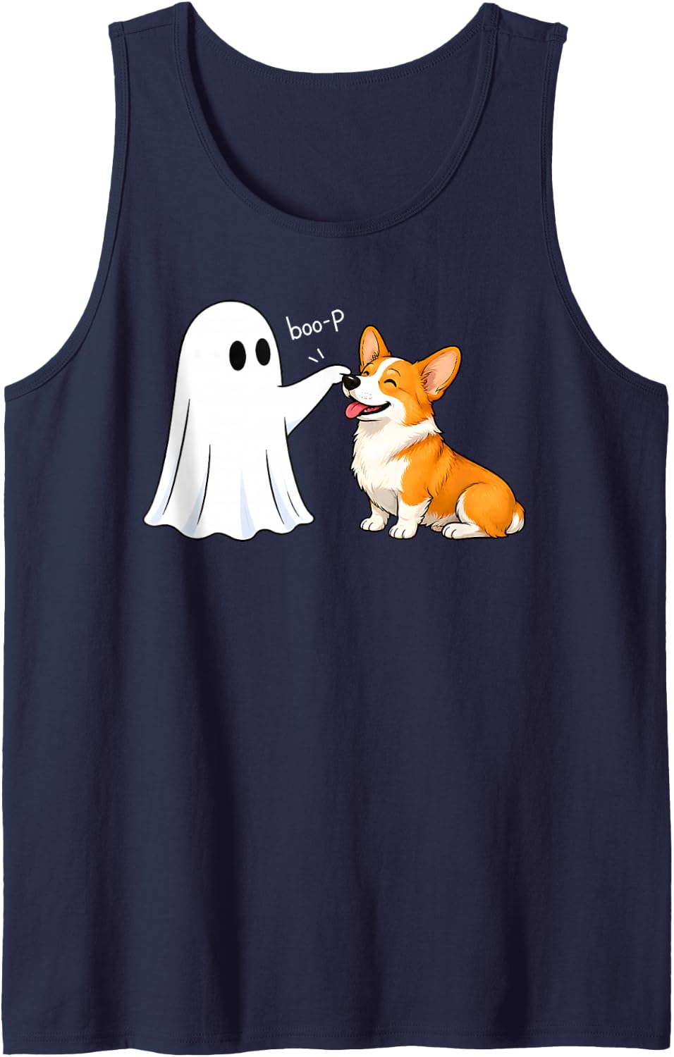 Pembroke Welsh Corgi Boo P Ghost Halloween Funny Dog Lover Sleeveless Tank Top - Navy Blue