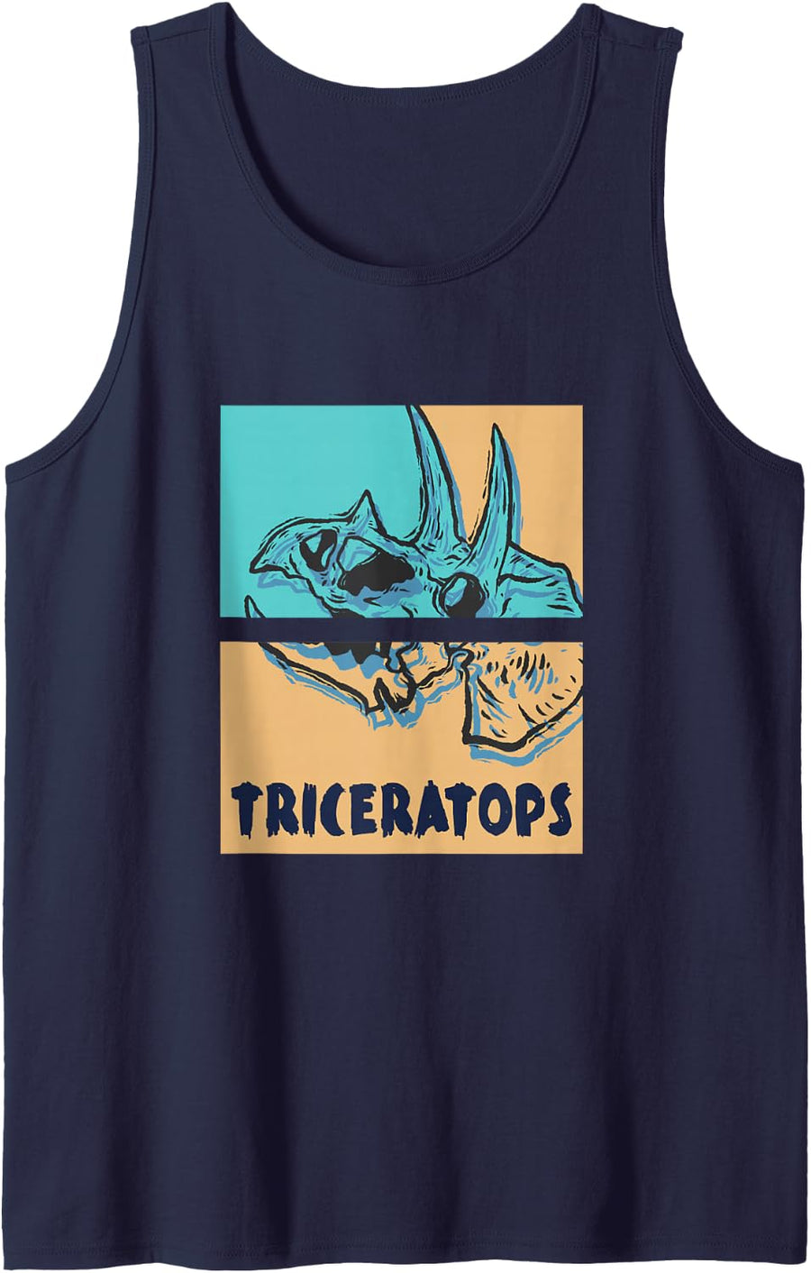 Triceratops Dinosaur Vintage Retro Graphic Design Sleeveless Tank Top - Navy Blue