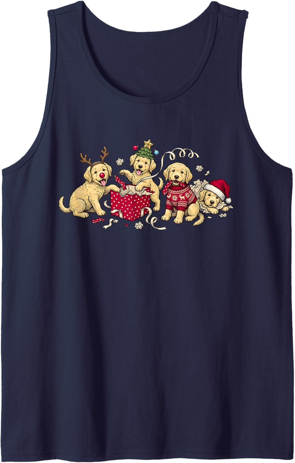 Golden Doodle Christmas Goldendoodle Women Girls Xmas Sleeveless Tank Top - Navy Blue