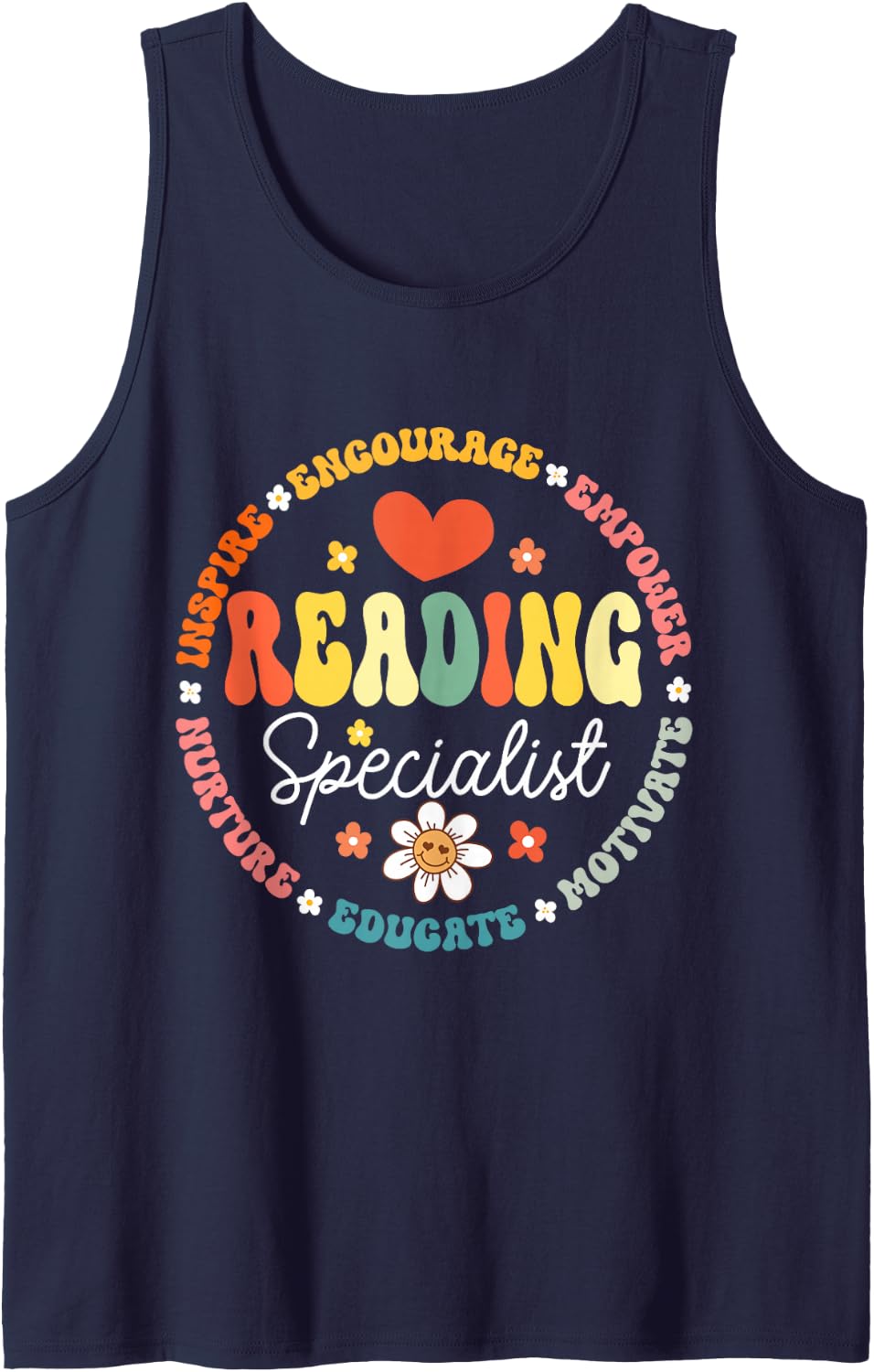 Groovy Reading Specialist Squad Girls Boys Teacher Literacy Sleeveless Tank Top - Navy Blue