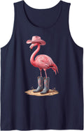 Flamingo Howdy Cowboy Cowgirl Ranch Rodeo Rancher Western Sleeveless Tank Top - Navy Blue