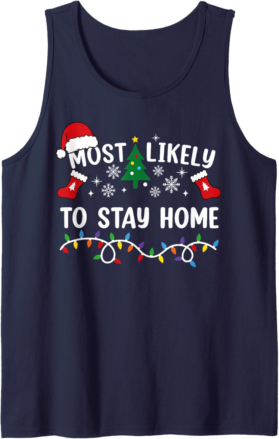 Most Likely to Stay Home Family Matching Christmas Sleeveless Tank Top - Navy Blue