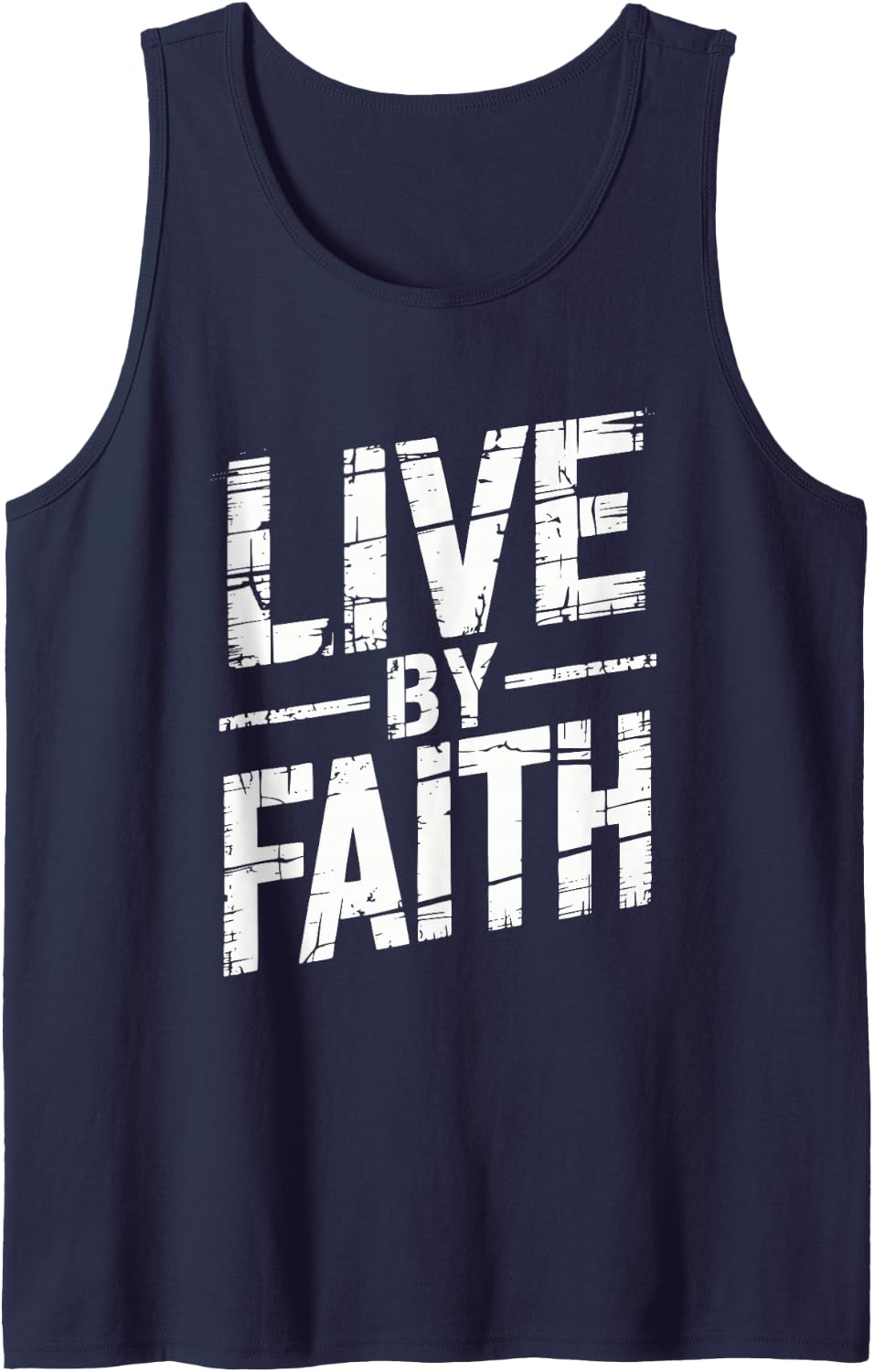 Live By Faith Christian Grunge Bible Verse Believer Sleeveless Tank Top - Navy Blue