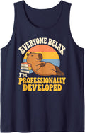 Everyone Relax I'm Professionally Developed Funny Capybara Sleeveless Tank Top - Navy Blue