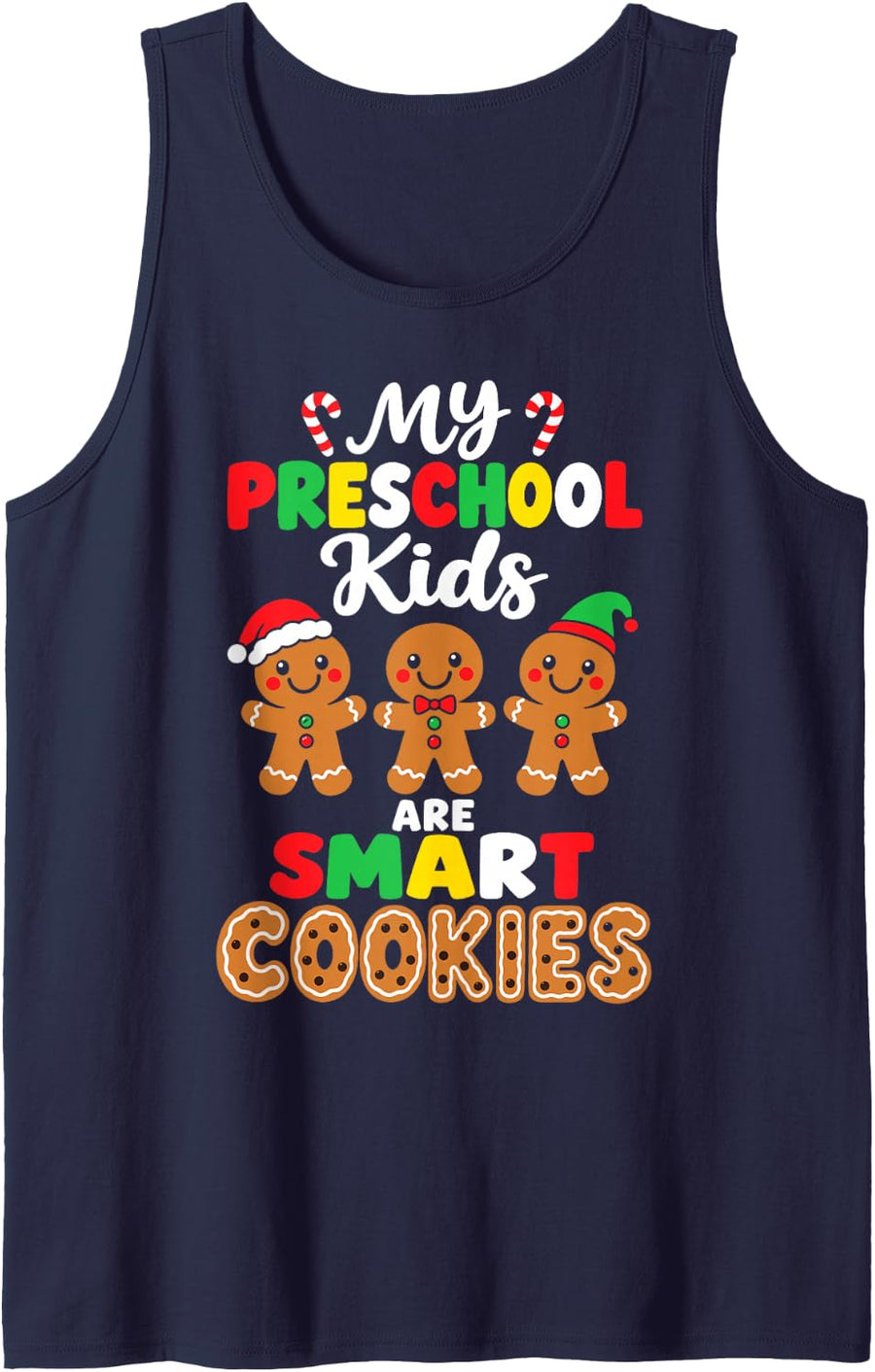 Xmas Cookie Preschool Teacher Gingerbread Funny Christmas Sleeveless Tank Top - Navy Blue