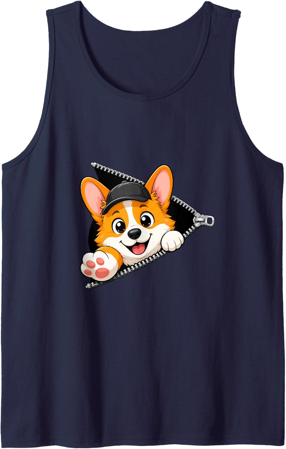 Corgi Dog Zipper Welsh Pembroke Puppy Sleeveless Tank Top - Navy Blue