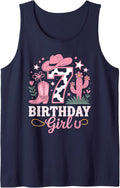 7th Birthday Cowgirl Rodeo Boots Seven Years Old Western Sleeveless Tank Top - Navy Blue