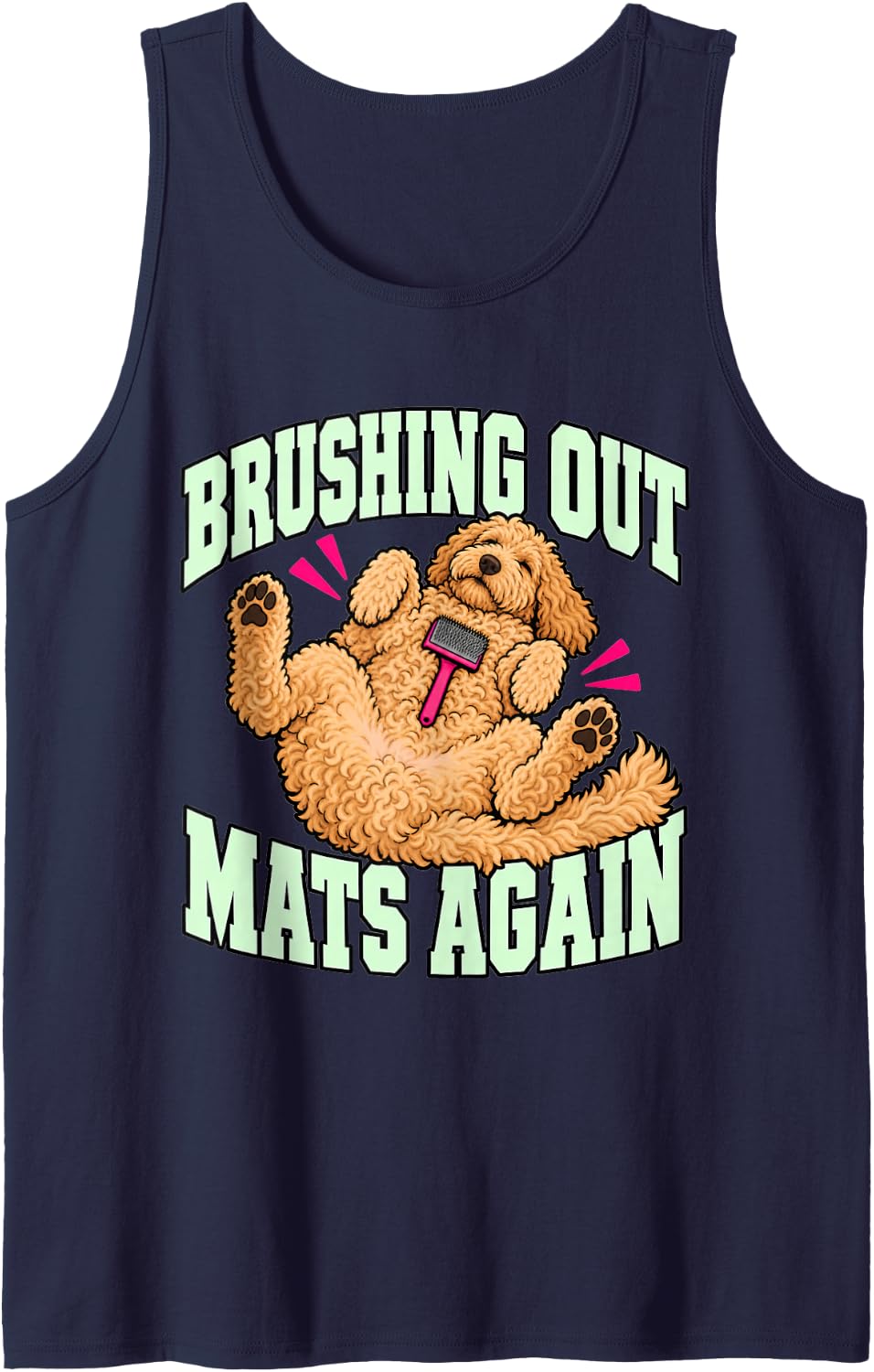 Goldendoodle Brushing Out Mats Again Doodle Dad Humor Puppy Sleeveless Tank Top - Navy Blue