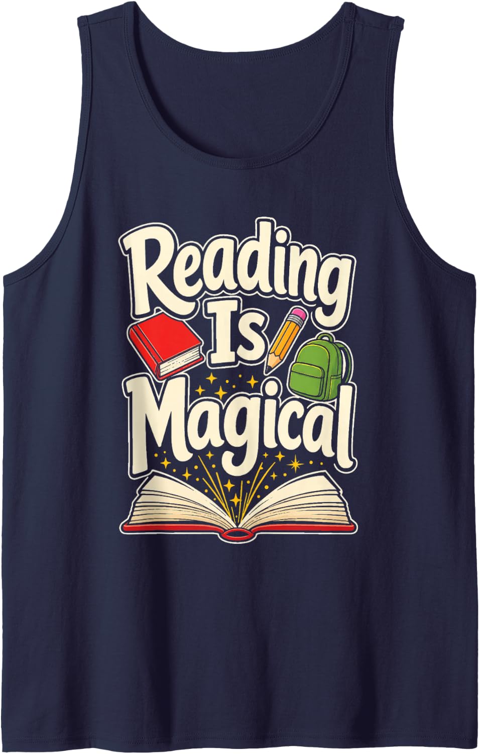 Reading is Magical Elementary School Literacy Teacher Gift Sleeveless Tank Top - Navy Blue