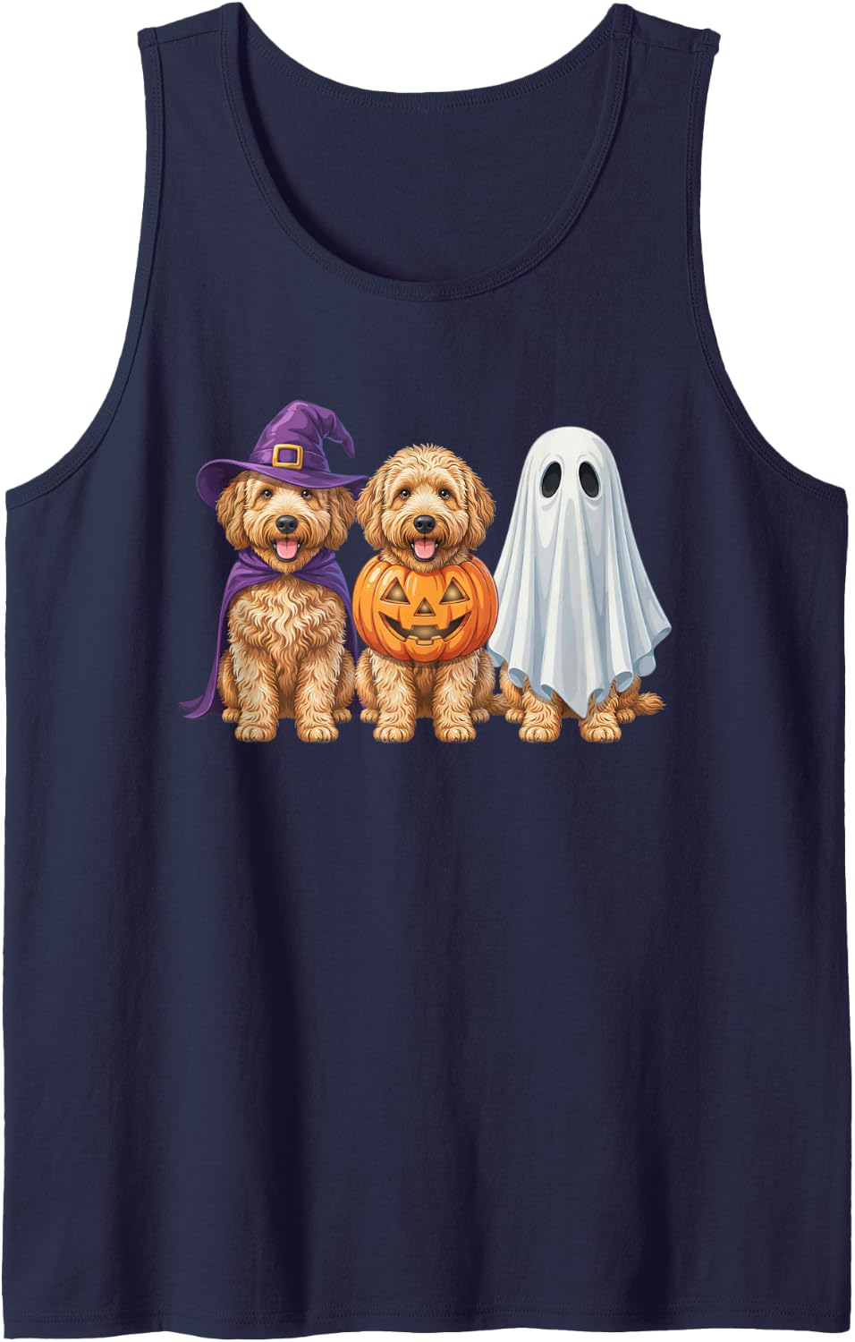 Goldendoodle Ghost Pumpkin Halloween Tank Top - Navy Blue