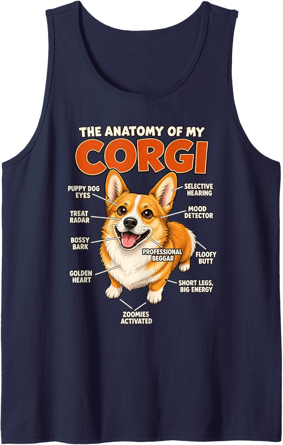 Welsh Corgi Dog Saying Dog Owner Walk Design Sleeveless Tank Top - Navy Blue