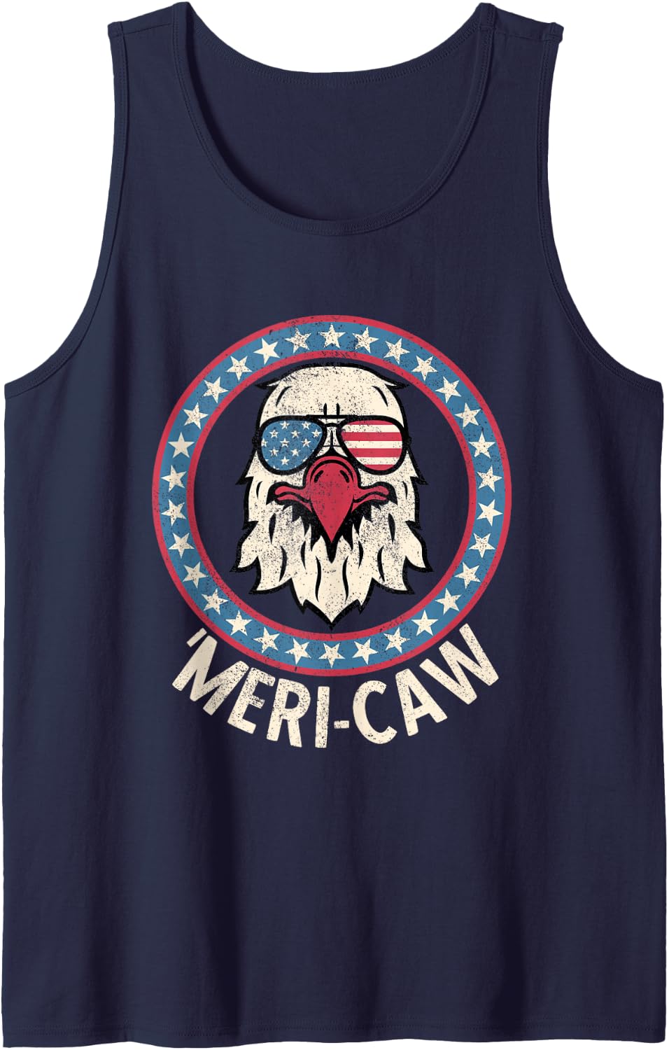 Meri Caw Funny 4th of July Vintage Eagle Merica Tank Top - Navy Blue