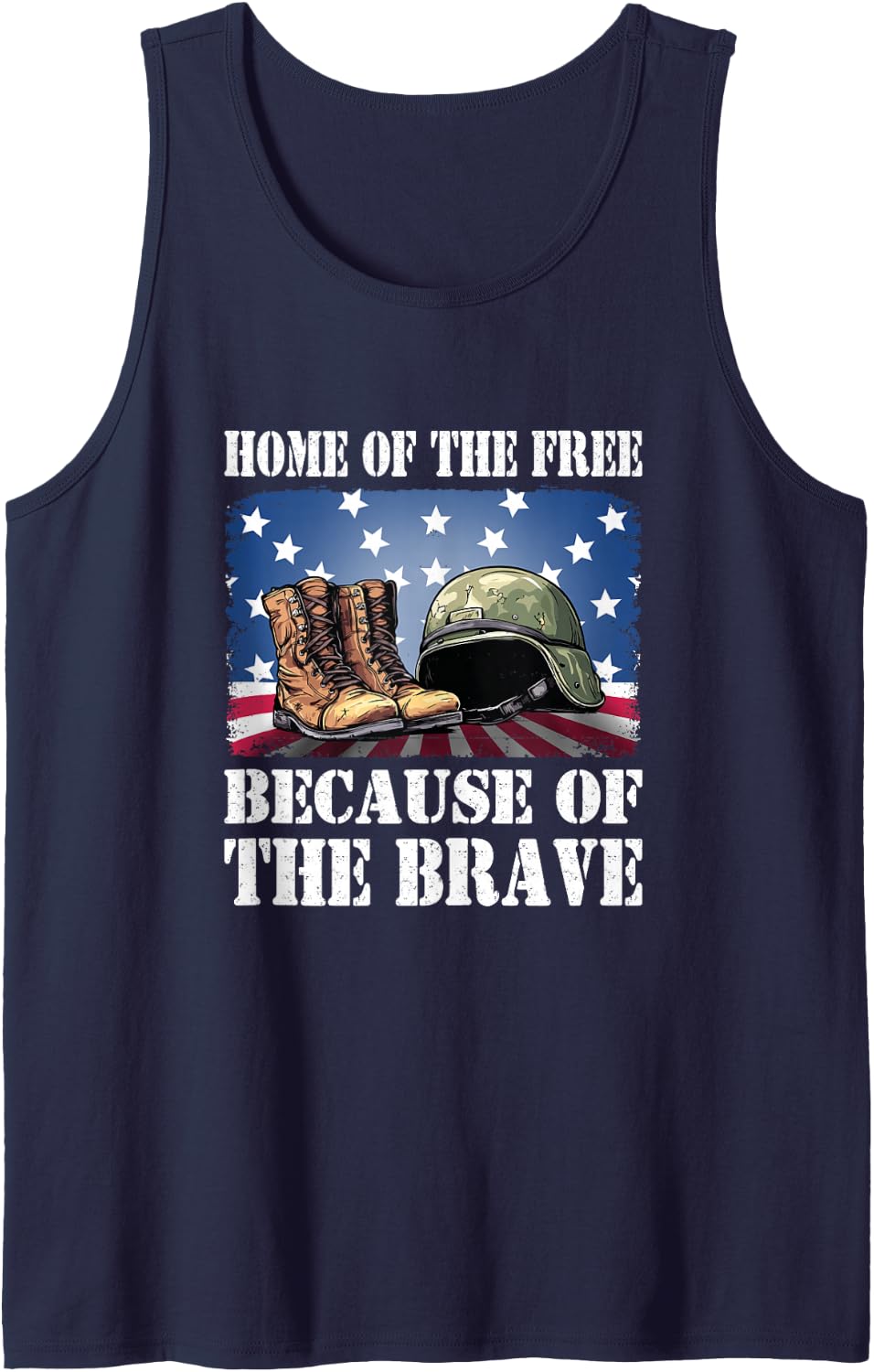 Military Tribute Boots Helmet Because of The Brave Sleeveless Tank Top - Navy Blue