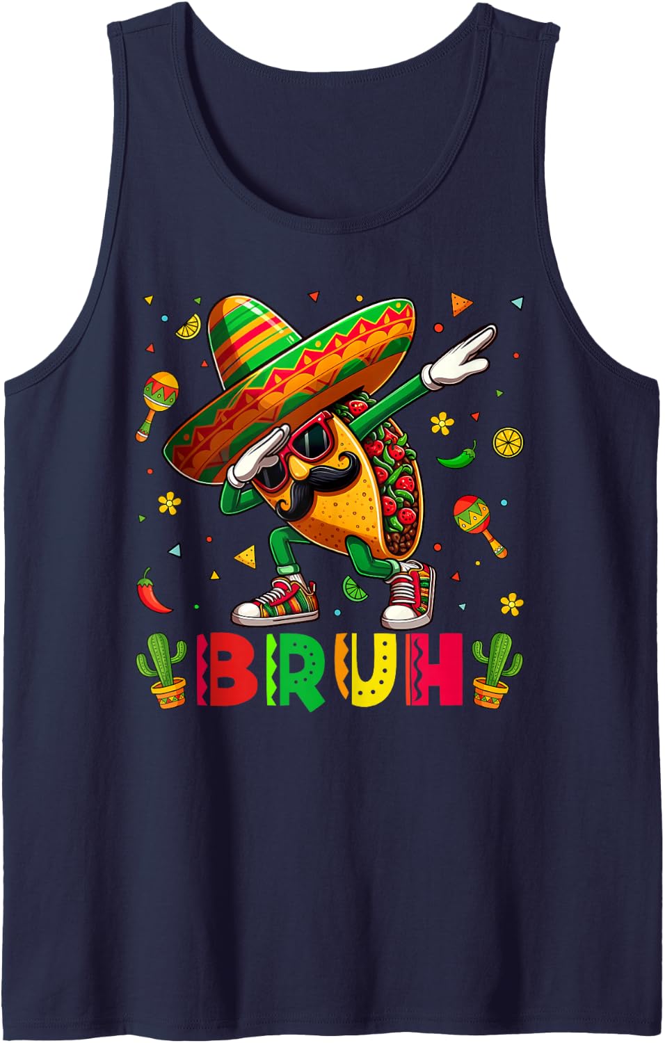 Dabbing Taco Bruh Sombrero Happy Cinco De Mayo Boy Girl Kids Sleeveless Tank Top - Navy Blue