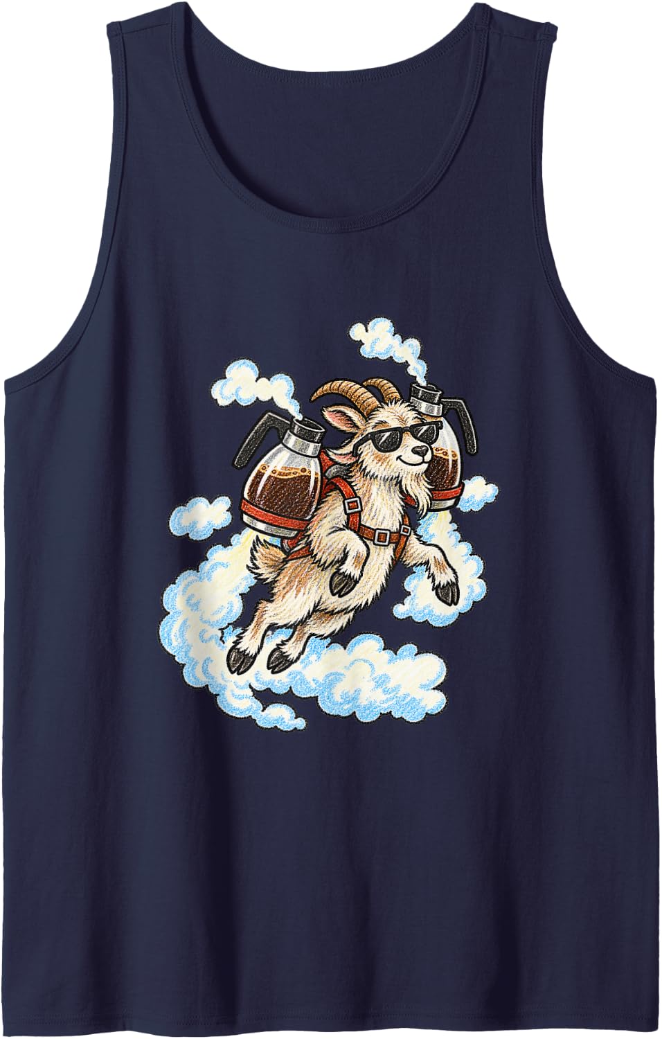 Goat Flying Coffee Jetpack Funny Animal Meme Sleeveless Tank Top - Navy Blue