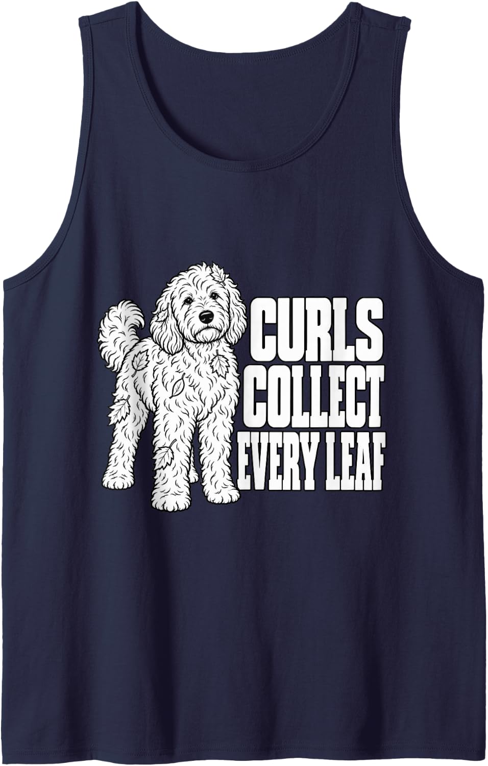 Goldendoodle Curls Collect Every Leaf Pet Parent Humor Puppy Sleeveless Tank Top - Navy Blue