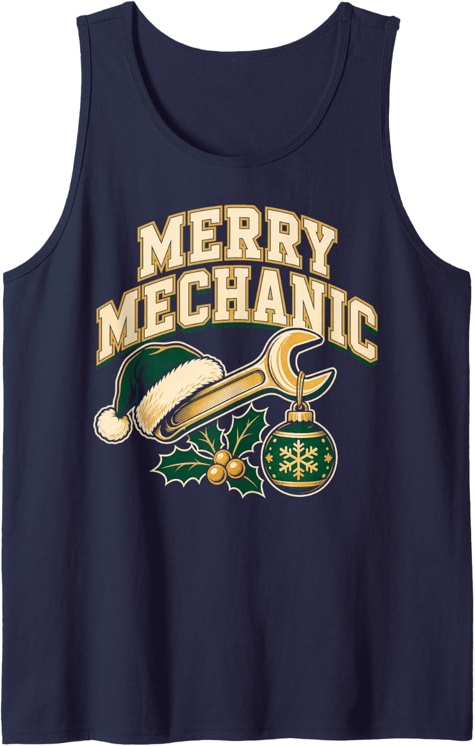 Merry Mechanic Christmas Auto Repair Holiday Sleeveless Tank Top - Navy Blue