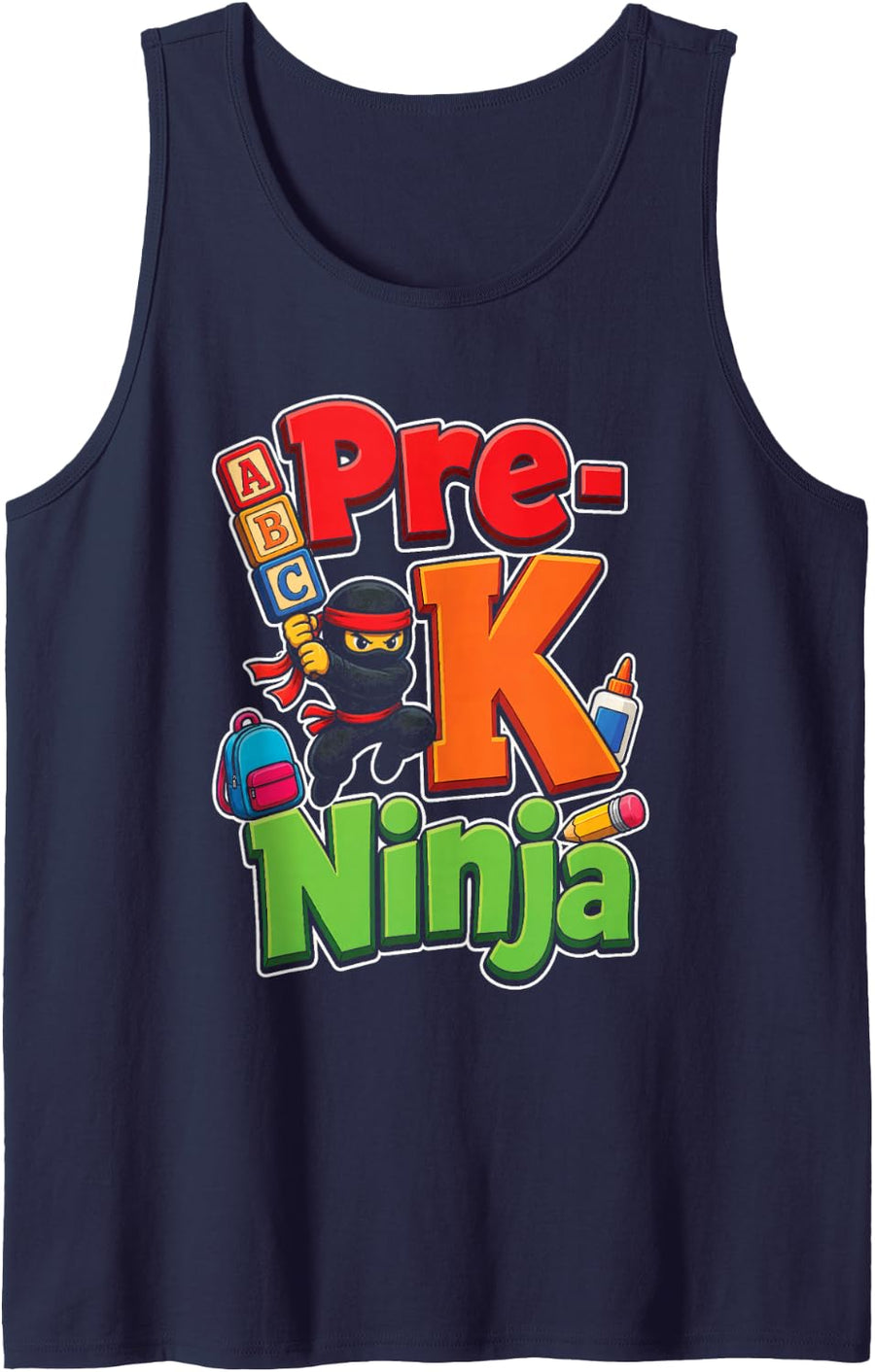 Pre-K Ninja Preschool Cartoon Kids First Day Backpack Sleeveless Tank Top - Navy Blue