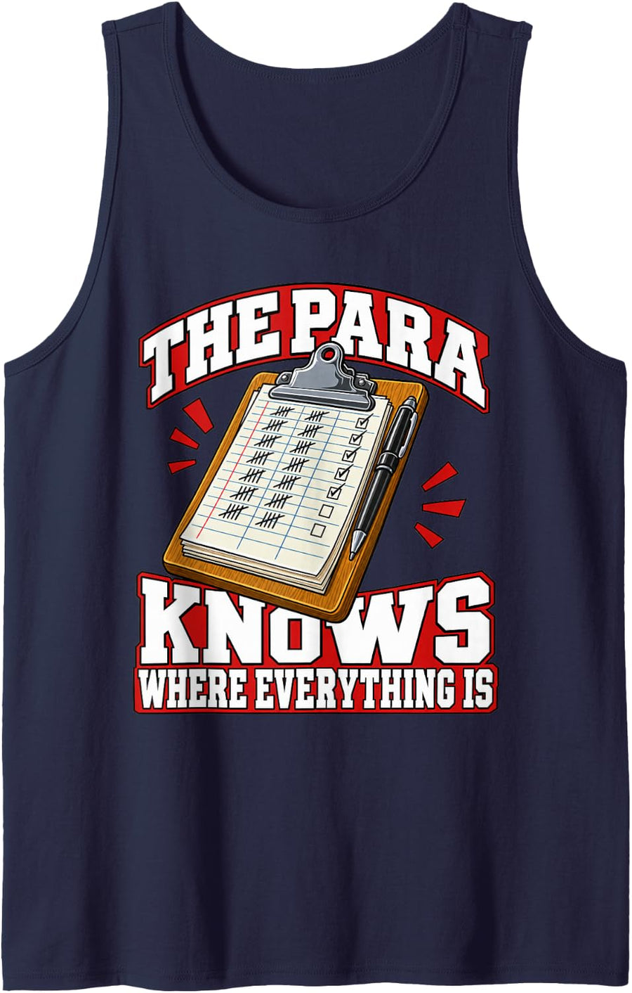 Paraeducator The para Knows Where Everything is Data Fans Sleeveless Tank Top - Navy Blue