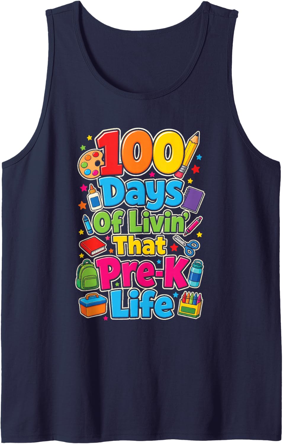 100 Days of Livin' that Pre-K Life Preschool Kids Sleeveless Tank Top - Navy Blue