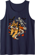 German Shepherd Stealing Bone Skeleton Halloween Sleeveless Tank Top - Navy Blue