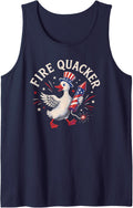 Fire Quacker Funny Patriotic Goose Fourth of July Women Tank Top - Navy Blue