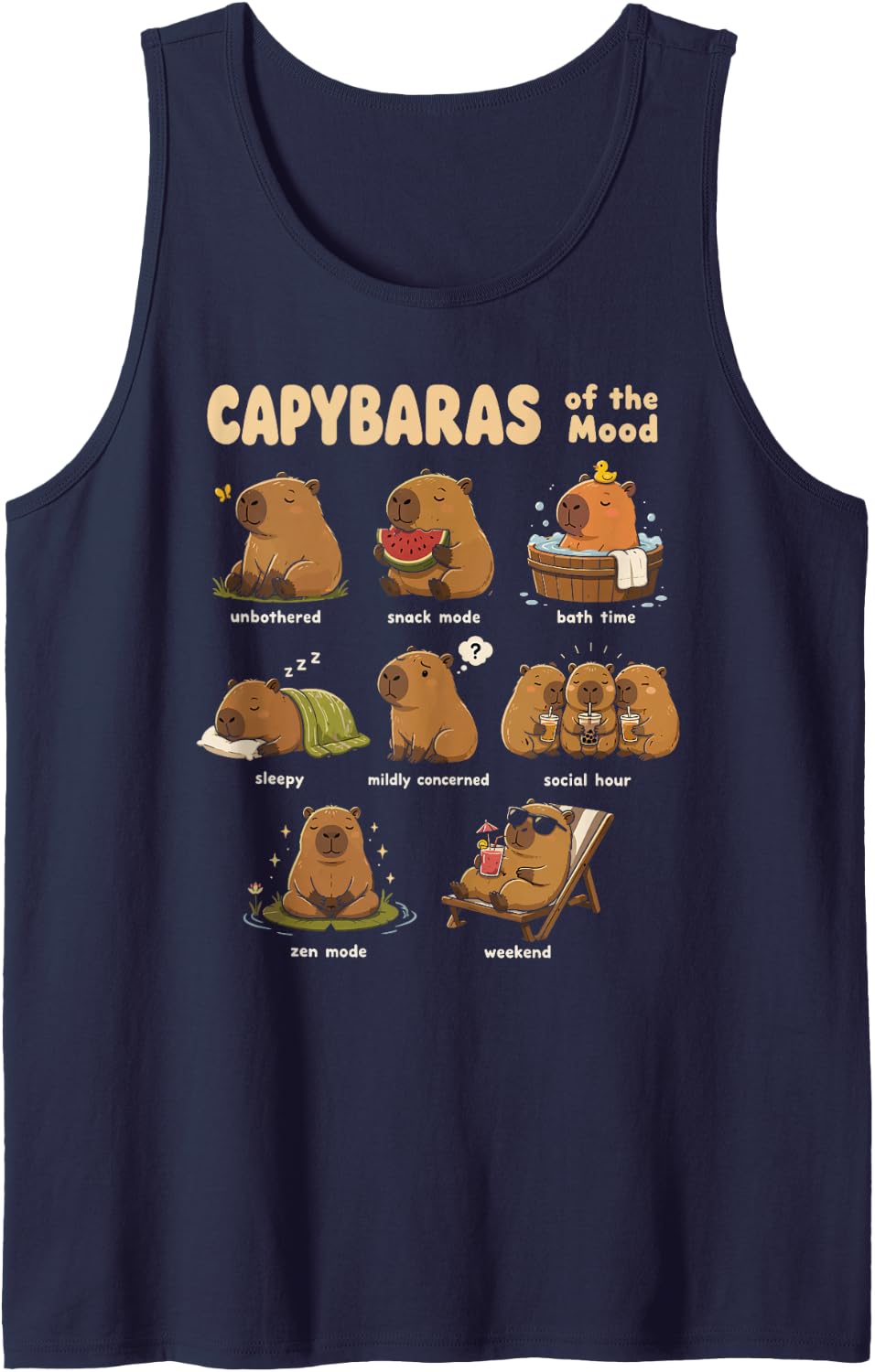 Capybaras of The Mood Funny Cute Capybara Chart Tank Top - Navy Blue