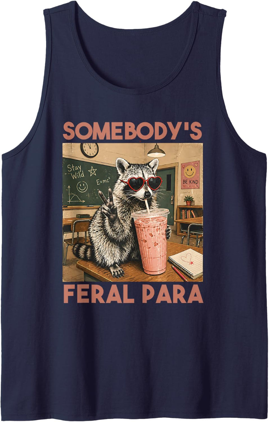 Somebody’s Feral para Funny Paraprofessional Paraeducator Sleeveless Tank Top - Navy Blue
