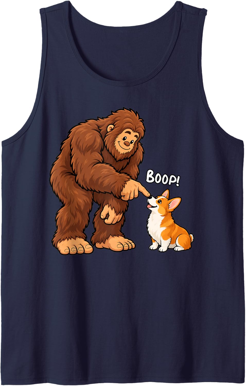 Bigfoot Boop Pembroke Welsh Corgi Funny Dog Lover Sleeveless Tank Top - Navy Blue