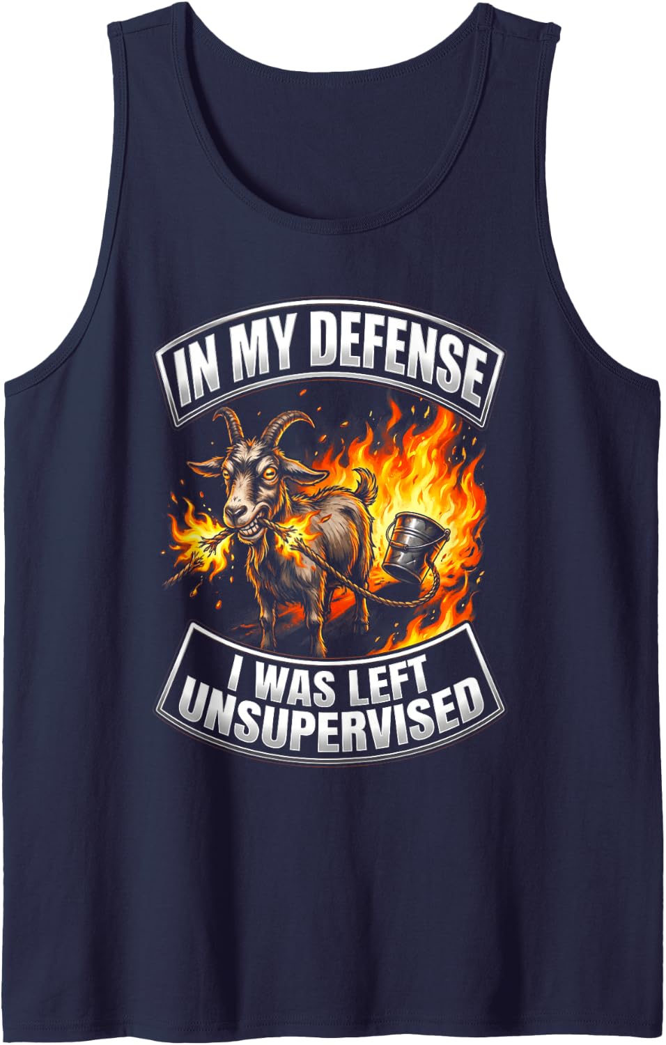 in My Defense I was Left Unsupervised Goat Sleeveless Tank Top - Navy Blue