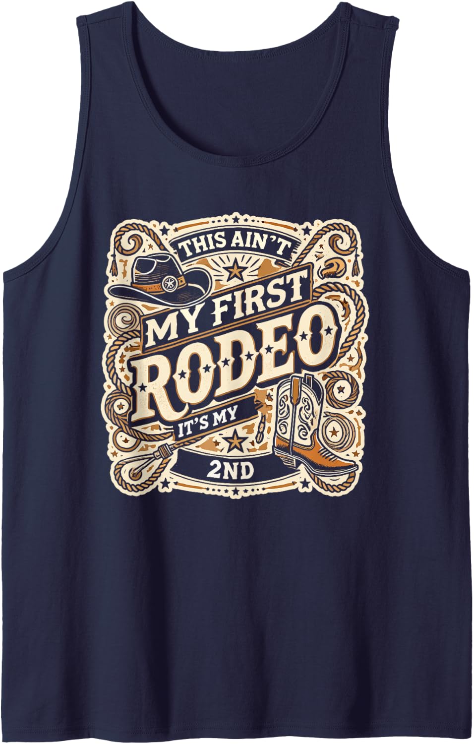 This Ain't My First Rodeo Its My 2nd Rodeo Birthday Cowgirl Sleeveless Tank Top - Navy Blue