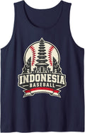 Indonesia Baseball Balinese Temple Grunge Design Sleeveless Tank Top - Navy Blue
