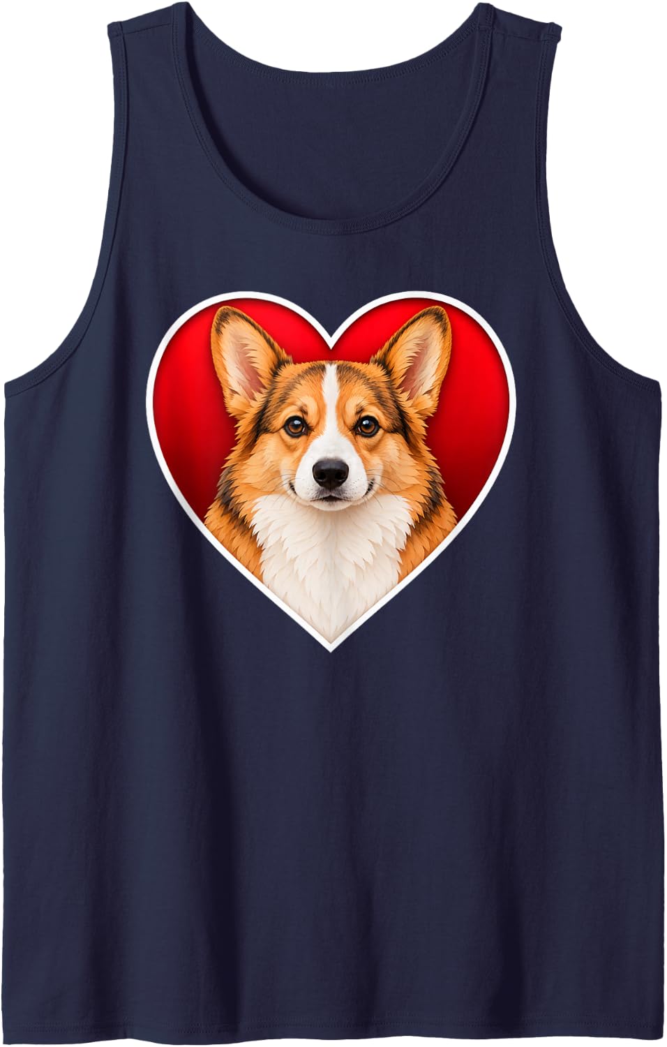 Sable Pembroke Welsh Corgi Heart Sleeveless Tank Top - Navy Blue