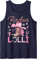 Rodeo Lolli Pink Cowgirl Coquette Boots Birthday Girl Sleeveless Tank Top - Navy Blue
